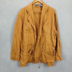 JH Collectibles Blazer Jacket Womens XL Orange Linen Tie Waist Open Front Warmth